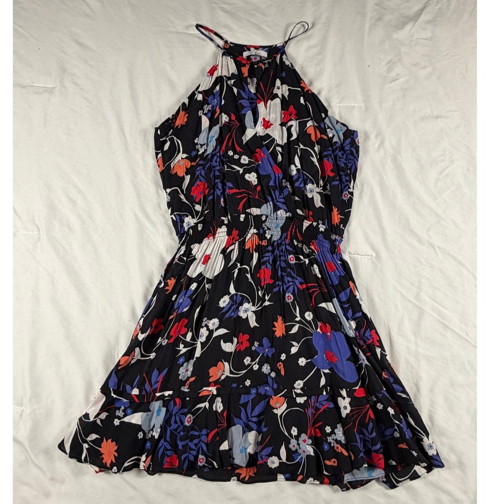 Parker Floral Halter Dress Smocked Waist Ruffle Hem S Feminine Boho Garden Party
